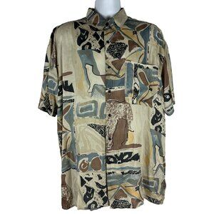 Excetera Vintage Abstract Print Silk Button-Down Shirt Size L